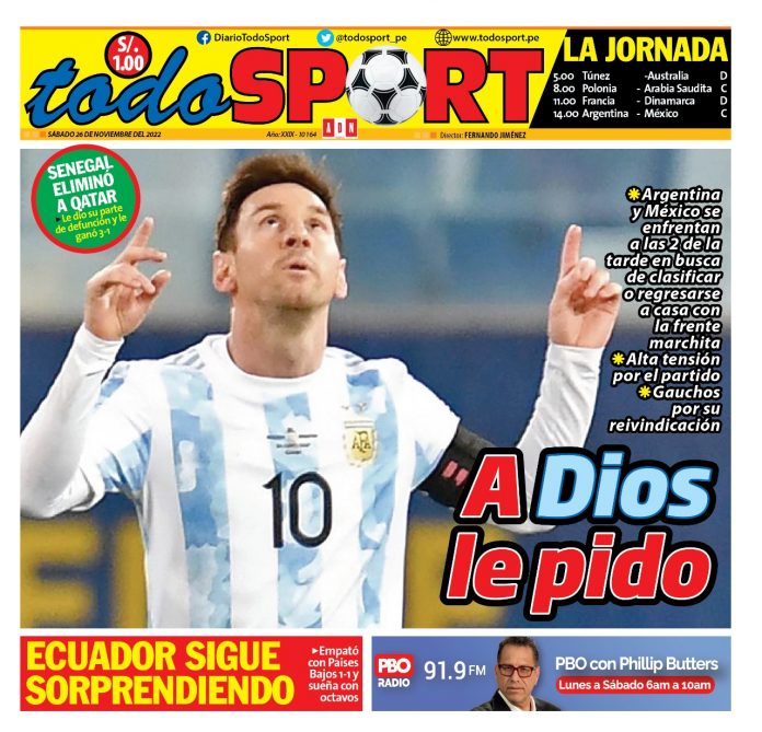 Portada impresa – Diario Todo Sport 26-11-2022