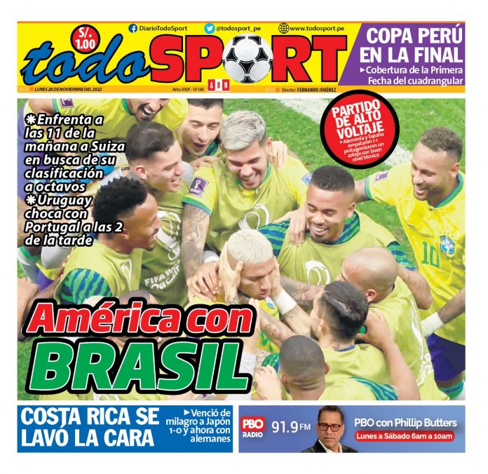 Portada impresa – Diario Todo Sport 28-11-2022