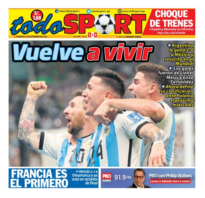 Portada impresa – Diario TodoSport (27112022)
