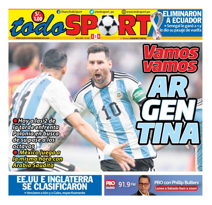 Portada impresa – Diario Todo Sport (30/11/2022)
