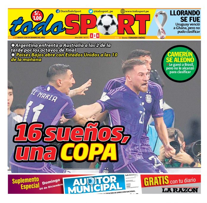 Portada impresa – Diario Todo Sport 03-12-2022 Portada impresa – Diario Todo Sport 03-12-2022