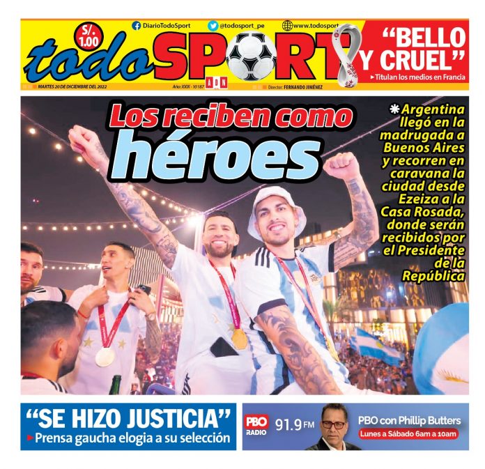 Portada impresa – Diario Todo Sport 20-12-2022