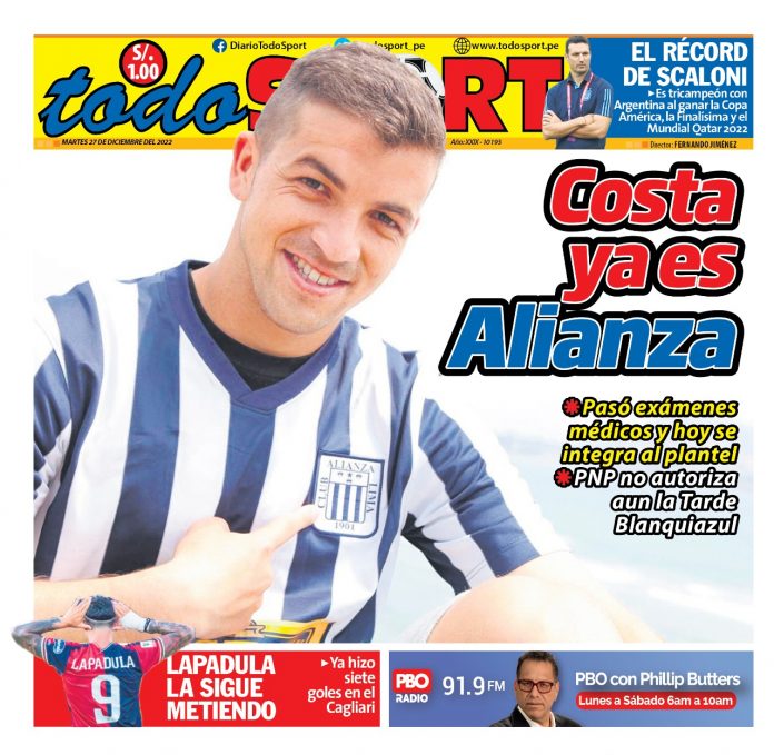Portada impresa – Diario Todo Sport 27-12-2022
