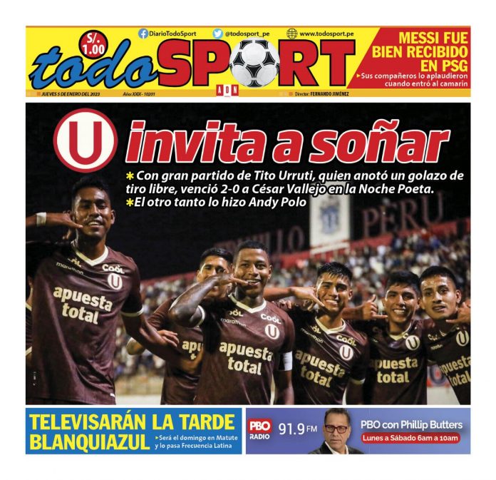 Portada impresa – Diario Todo Sport 05-01-2023