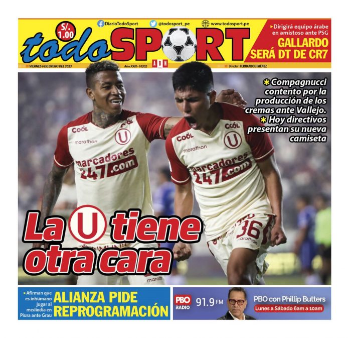 Portada impresa – Diario Todo Sport 06-01-2023
