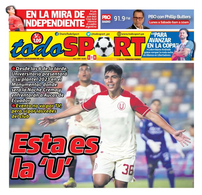 Portada impresa – Diario Todo Sport 07-01-2023