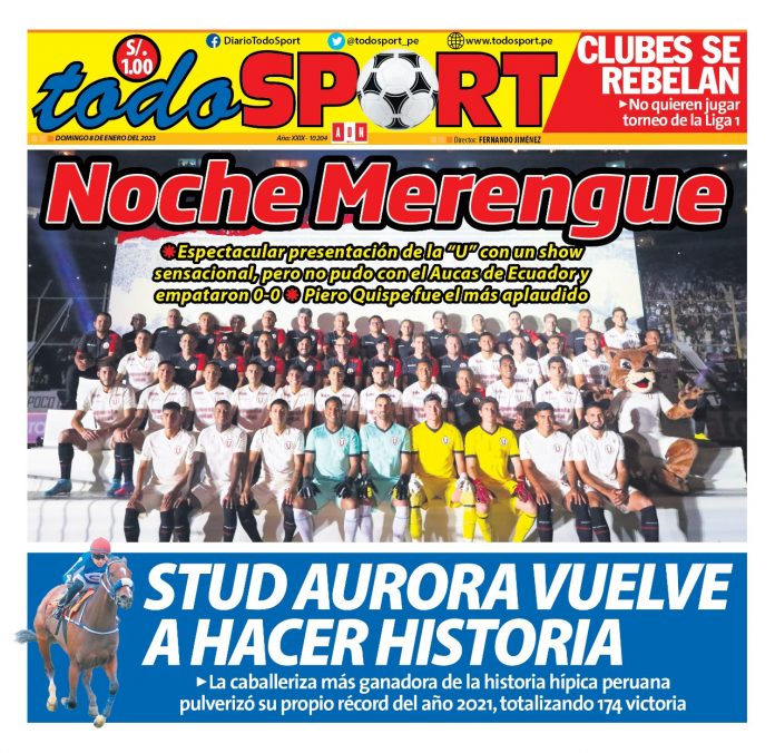 Portada impresa – Diario Todo Sport (08-01-2023)