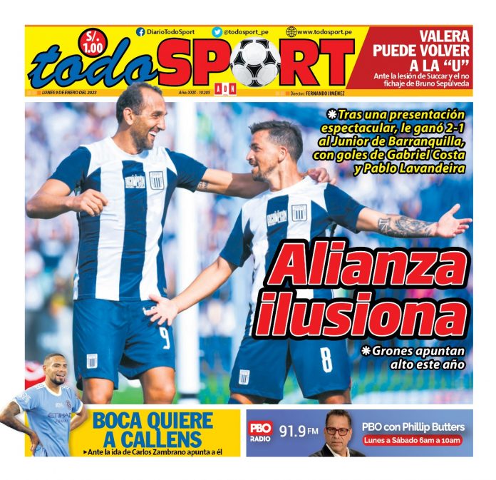 Portada impresa – Diario Todo Sport 09-01-2023