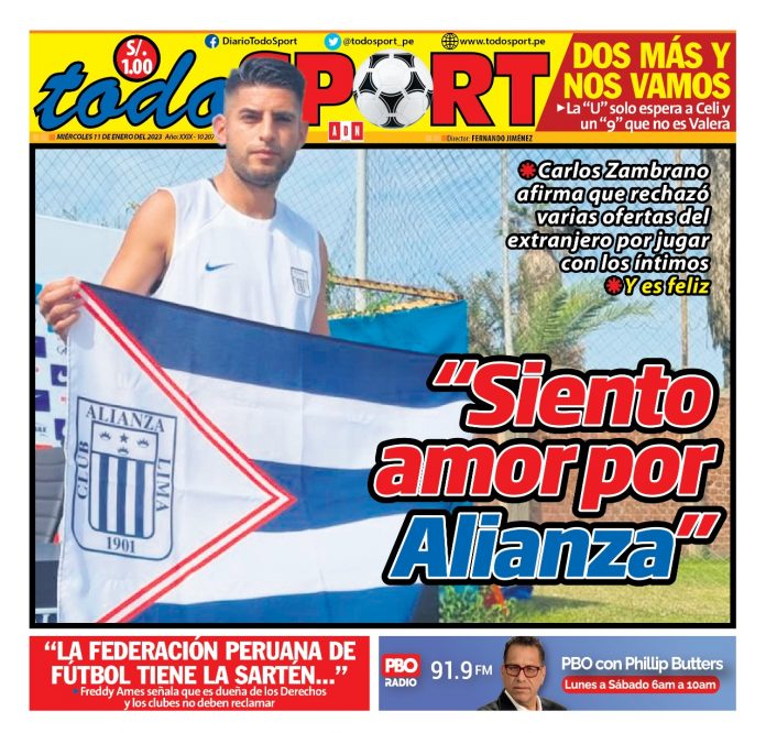 Portada impresa – Diario Todo Sport 11-01-2023 Portada impresa – Diario Todo Sport 11-01-2023
