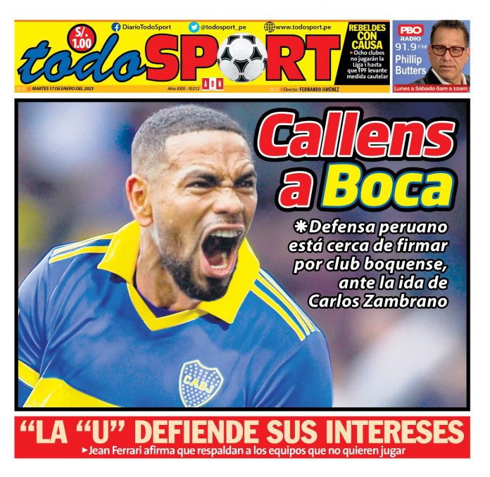 Portada impresa – Diario Todo Sport 17-01-2023