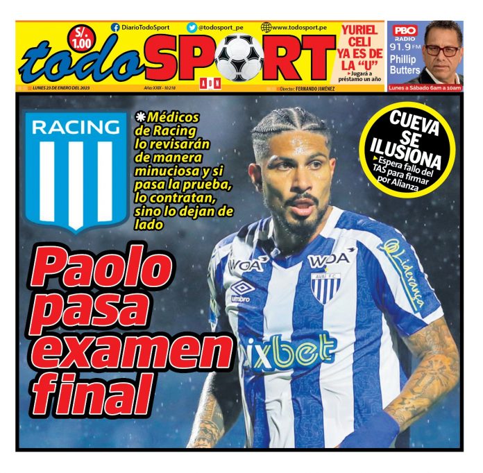 Portada impresa – Diario Todo Sport 23-01-2023