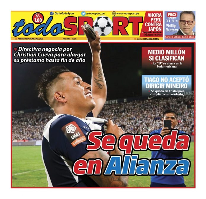 Portada impresa – Diario Todo Sports 16-06-2023