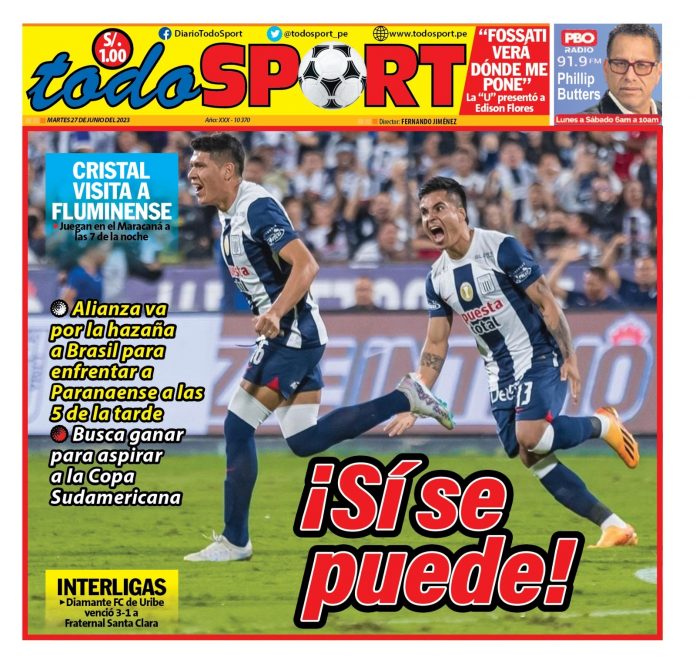 Portada impresa – Diario Todo Sports 27-06-2023
