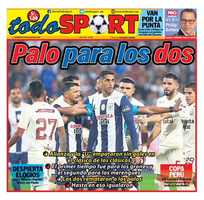 Portada impresa – Diario Todo Sport 23-07-2023