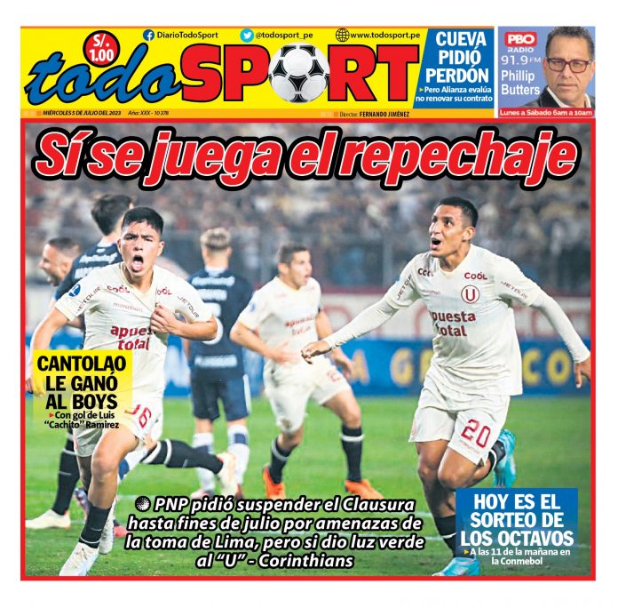 Portada impresa – Diario Todo Sports 05-07-2023