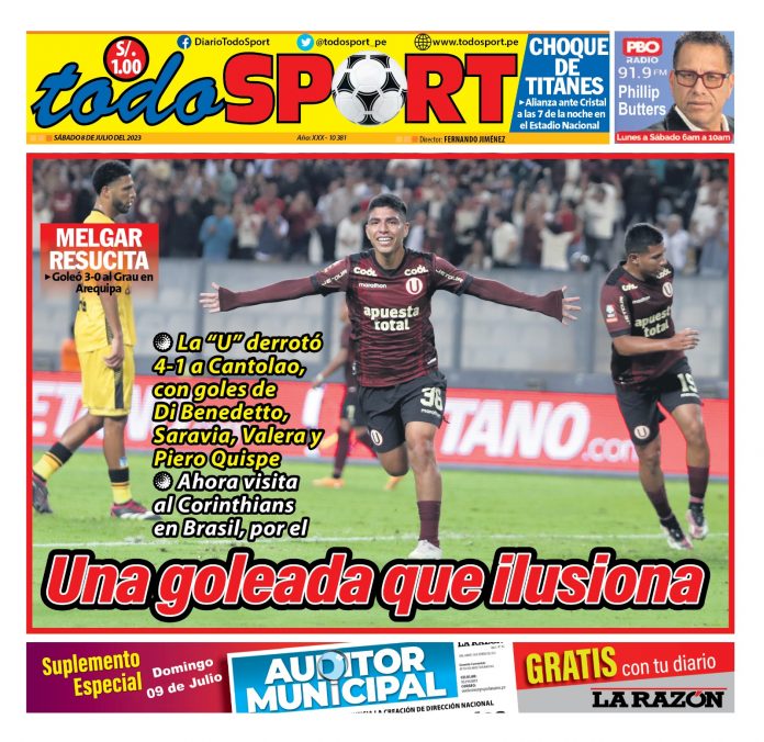 Portada impresa – Diario Todo Sports 08-07-2023 Portada impresa – Diario Todo Sports 08-07-2023