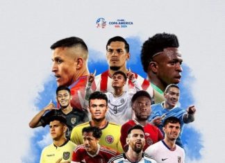 Copa América: Vibra el CONTINENTE Este es el afiche oficial de la CONMEBOL promocionando la Copa América, y es Gianluca Lapadula el que representa a la selección peruana.