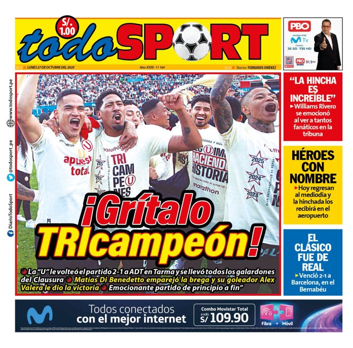 Portada diario Todosport 27-10-25 Portada diario Todosport 27-10-25