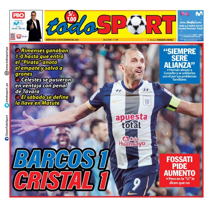 Portada Diario TodoSport (3/12/2025) Portada Diario TodoSport (3/12/2025)