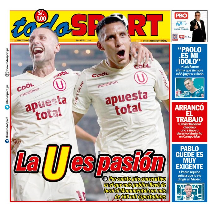 Portada Diario TodoSport (6/1/2026) Portada Diario TodoSport (6/1/2026)