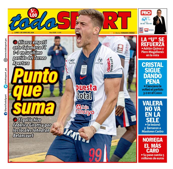 Portada Diario TodoSport (1/06/2026) Portada Diario TodoSport (1/06/2026)