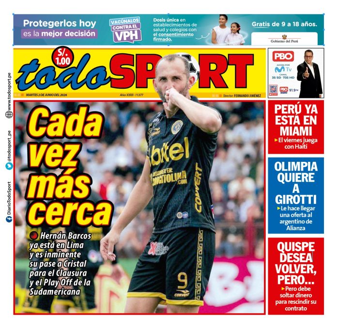 Portada Diario TodoSport (2/06/2026) Portada Diario TodoSport (2/06/2026)